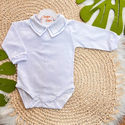 Body Gola Bordada Trigo - Azul Bebê